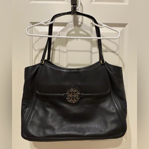 Tory Burch Handbags - Tory Burch - Black Leather Bag/Tote with Gold Emblem & Details - NEW